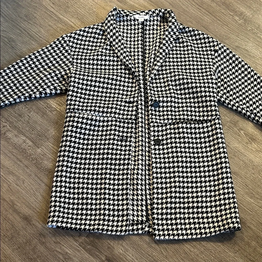 Old Navy Black White Houndstooth Coat Jacket Small Classic Button Front - Picture 1 of 7